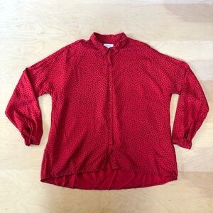Armedangels Red Button Up Blouse with Black Pattern Size Large Contemporary